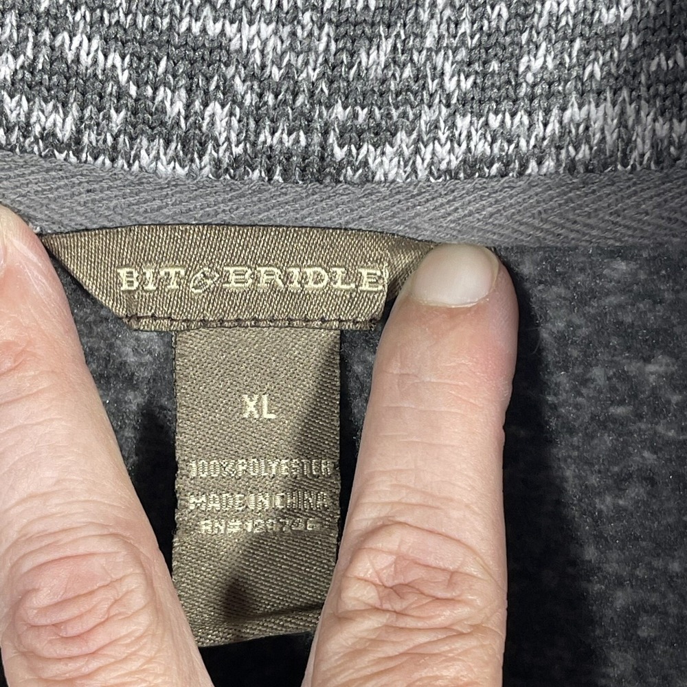 Bit & Bridle Pullover Women XL Grey Marled Quarter Zip Fleece Lined Sweater - Picture 3 of 5